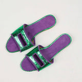 Cleo Green Metallic Slide Sandals