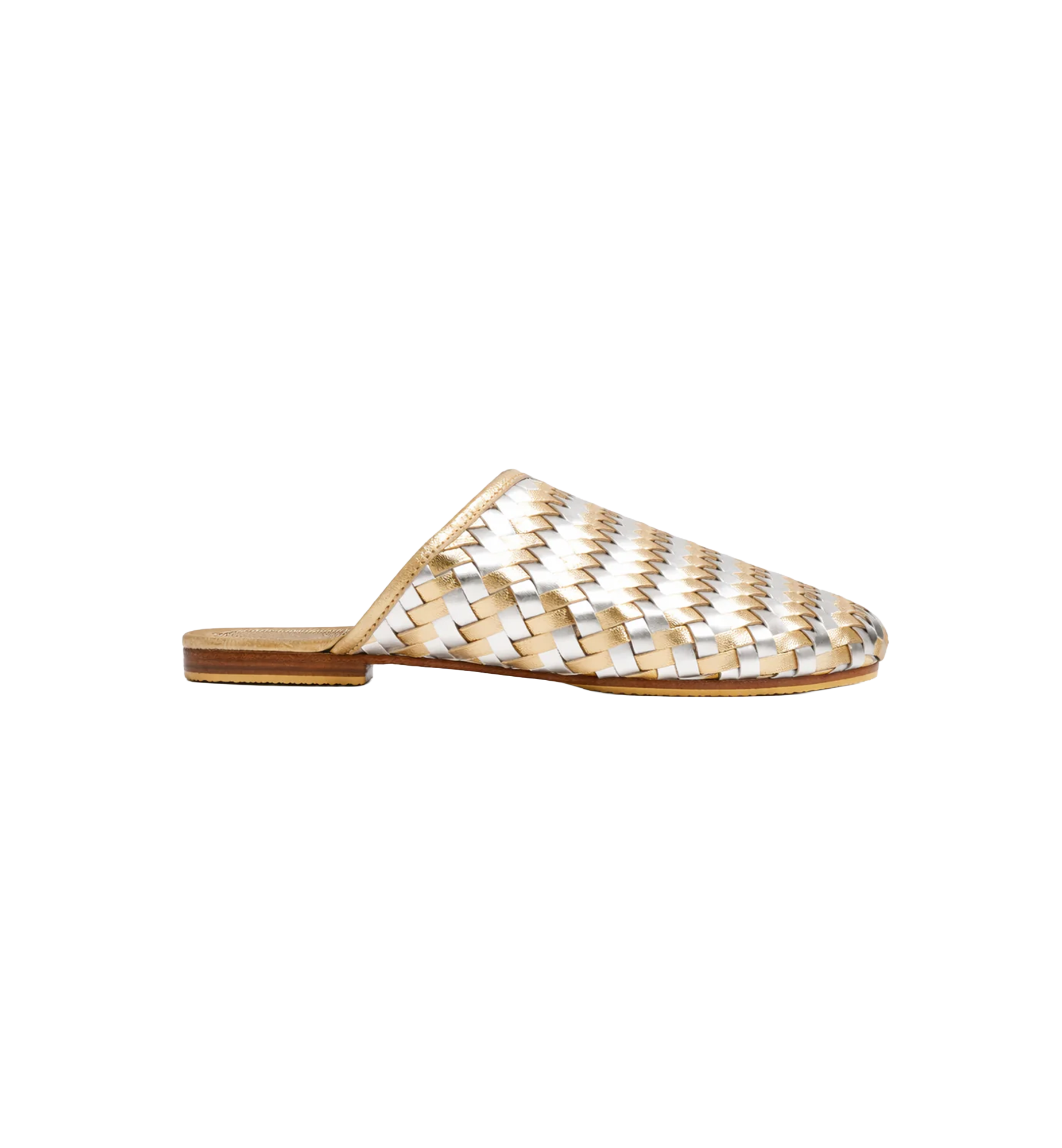 Gold Silver Woven Lambskin Slippers