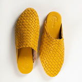 Yellow Handwoven Lambskin Slippers