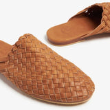 Camel Brown Handwoven Lambskin Slippers