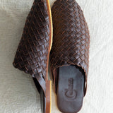 Dark Brown Handwoven Lambskin Slippers