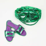 Cleo Green Metallic Slide Sandals