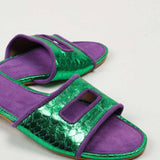 Cleo Green Metallic Slide Sandals