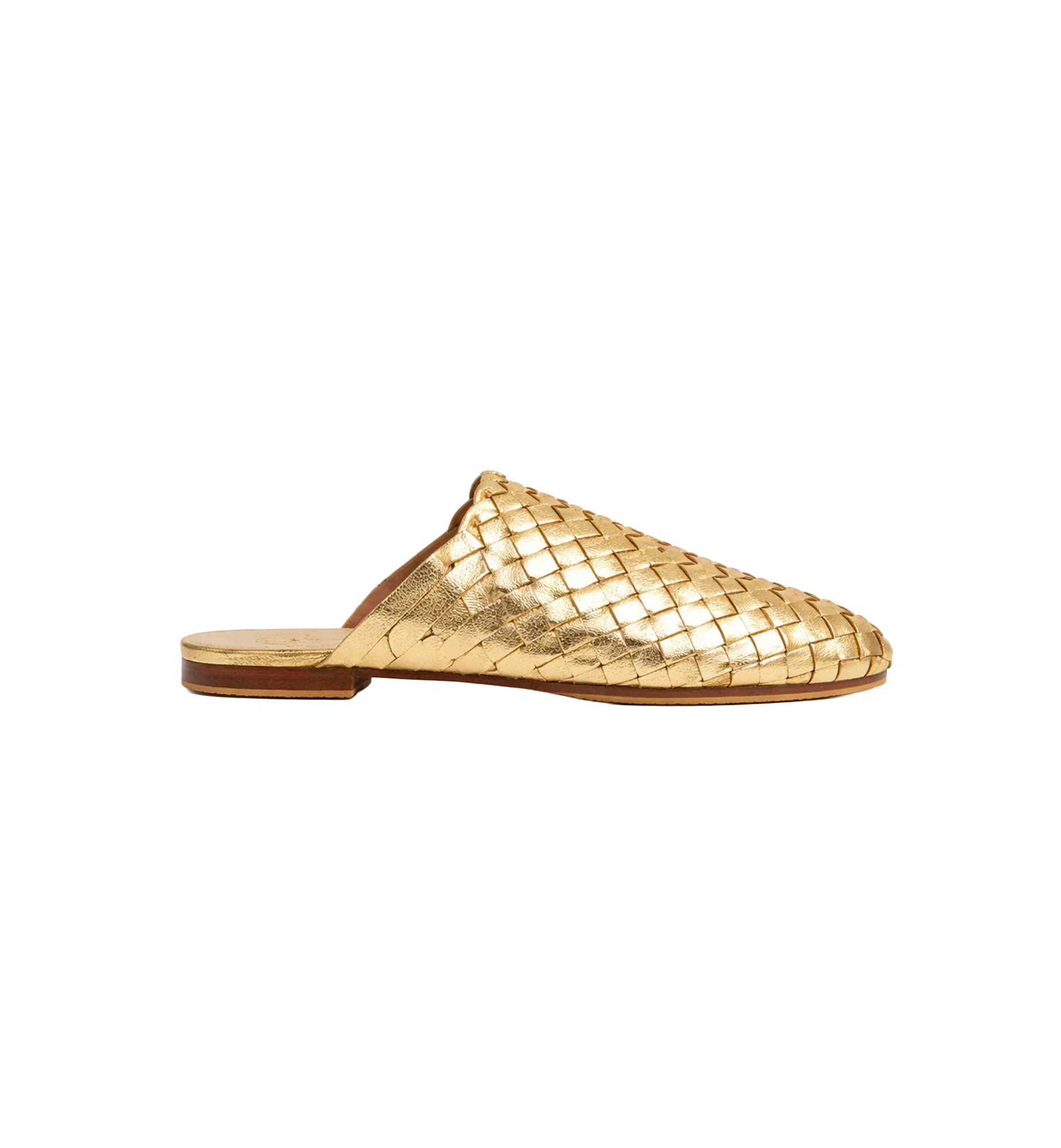 Gold Handwoven Lambskin Slippers