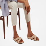 Carvil Cross Beige Handwoven Lambskin Slippers