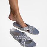 Carvil Silver metallic handwoven slipper
