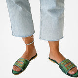 Cleo Emerald Metallic Slide Sandals