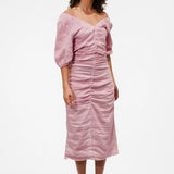 Linen Off-Shoulder Pink Dress