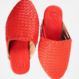 Reddish Orange Handwoven Lambskin Slippers