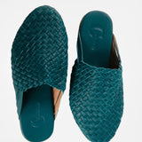 Turquoise Handwoven Lambskin Slippers