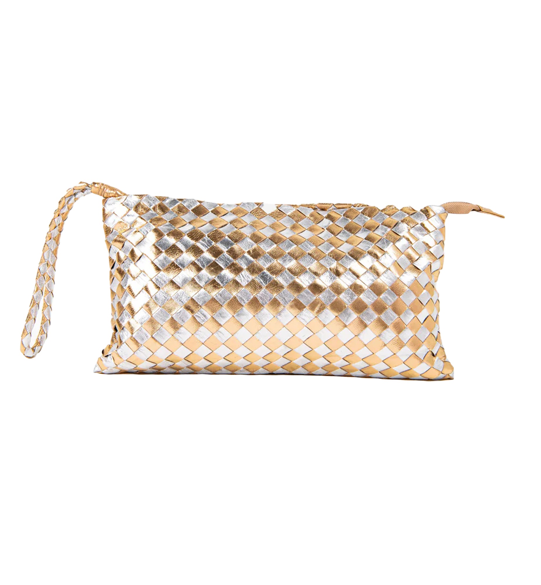 Handwoven Lambskin Pouch - Gold/ Silver
