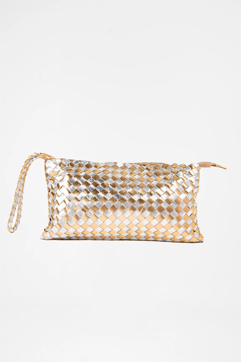Handwoven Lambskin Pouch - Gold/ Silver