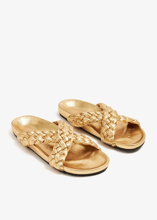 Carvil Gold metallic handwoven slipper