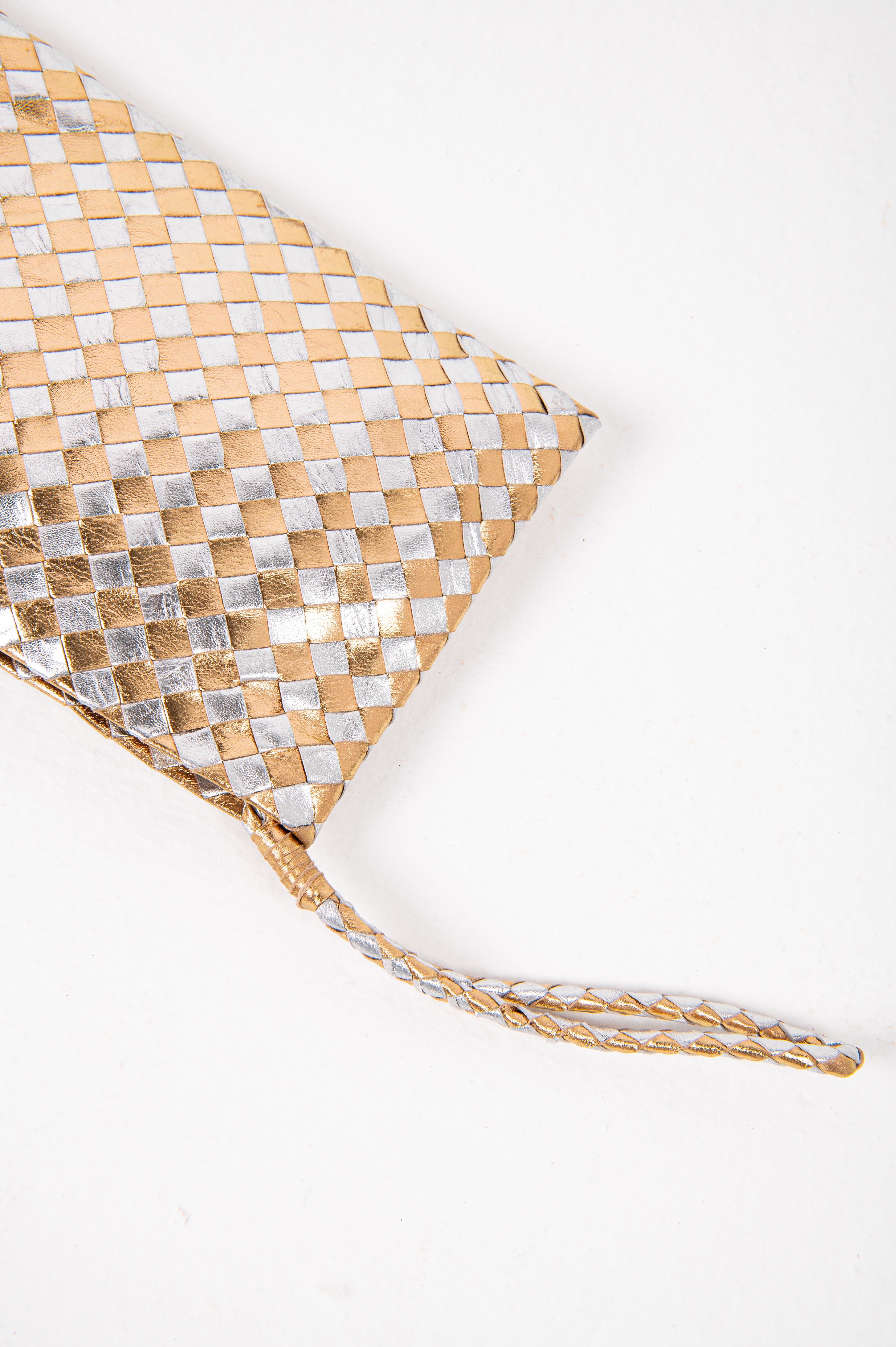 Handwoven Lambskin Pouch - Gold/ Silver