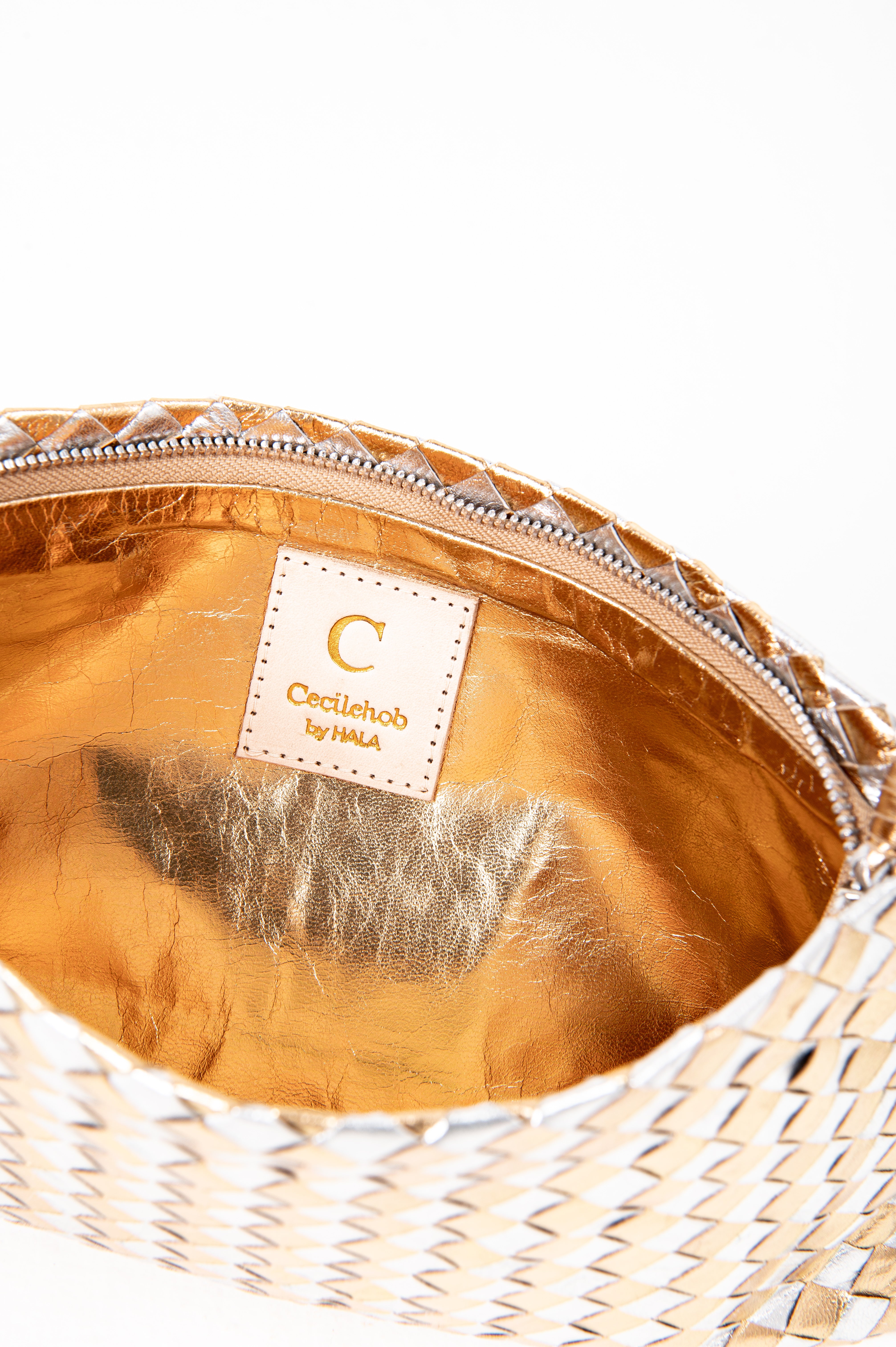 Handwoven Lambskin Pouch - Gold/ Silver