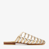 Gold Silver Woven Lambskin Slippers