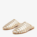 Gold Silver Woven Lambskin Slippers