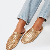 Gold Handwoven Lambskin Slippers