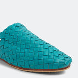 Vivid Blue Handwoven Lambskin Slippers
