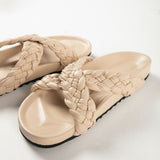 Carvil Cross Beige Handwoven Lambskin Slippers
