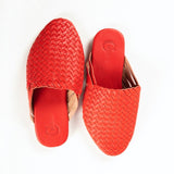 Reddish Orange Handwoven Lambskin Slippers