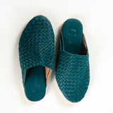 Turquoise Handwoven Lambskin Slippers