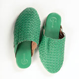Mint Green Handwoven Lambskin Slippers