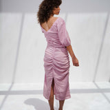 Linen Off-Shoulder Pink Dress