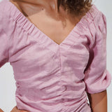 Linen Off-Shoulder Pink Dress