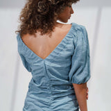 Linen Off-Sholder Blue Dress