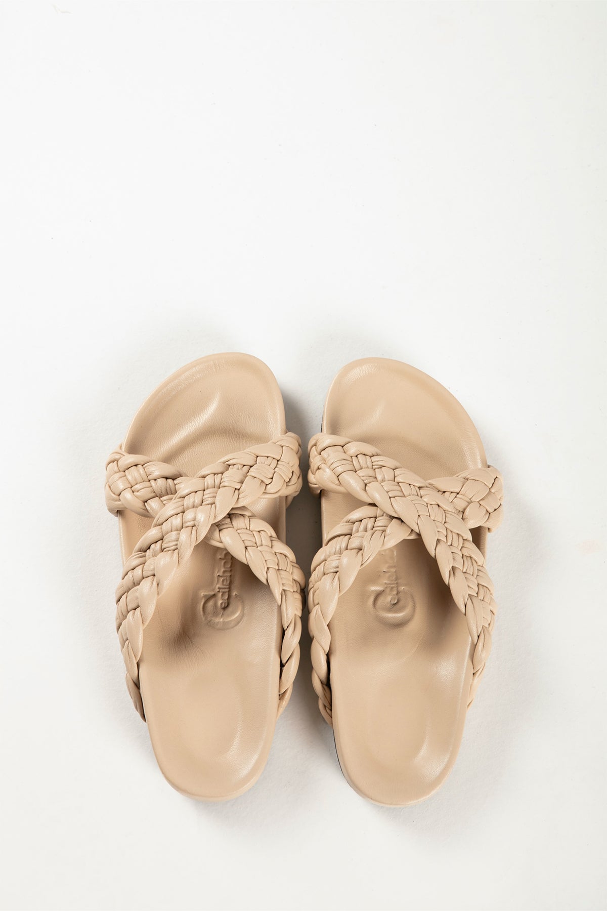 Carvil Cross Beige Handwoven Lambskin Slippers