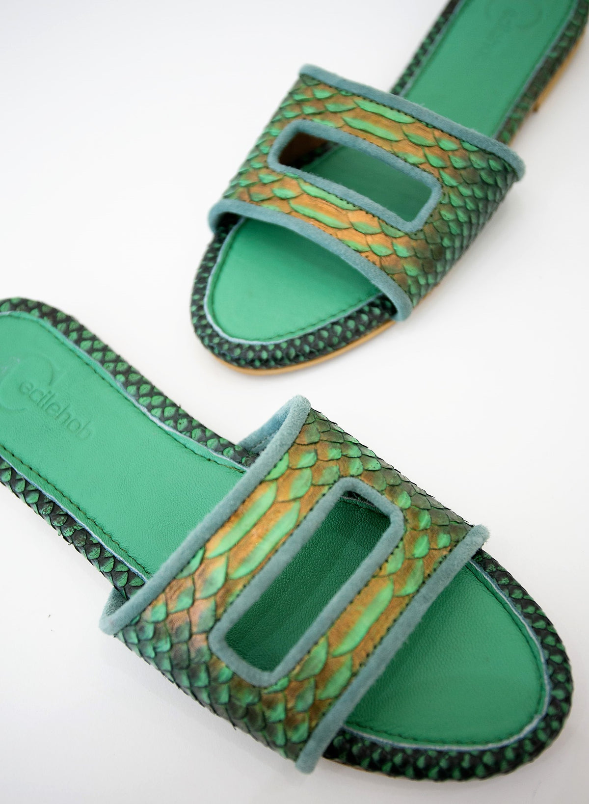 Cleo Emerald Metallic Slide Sandals
