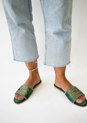 Cleo Emerald Metallic Slide Sandals
