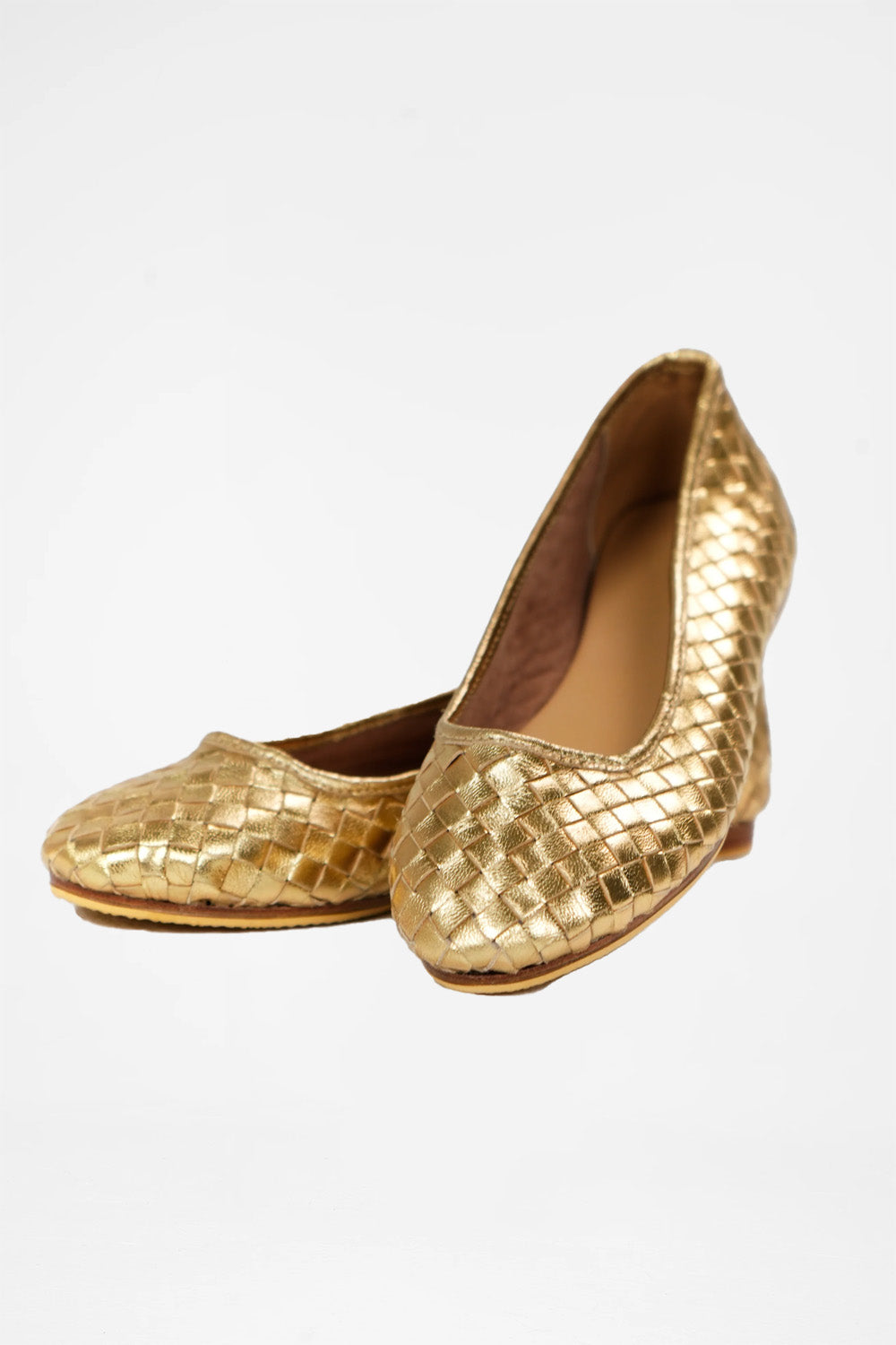 Gold Handwoven Lambskin Ballerina