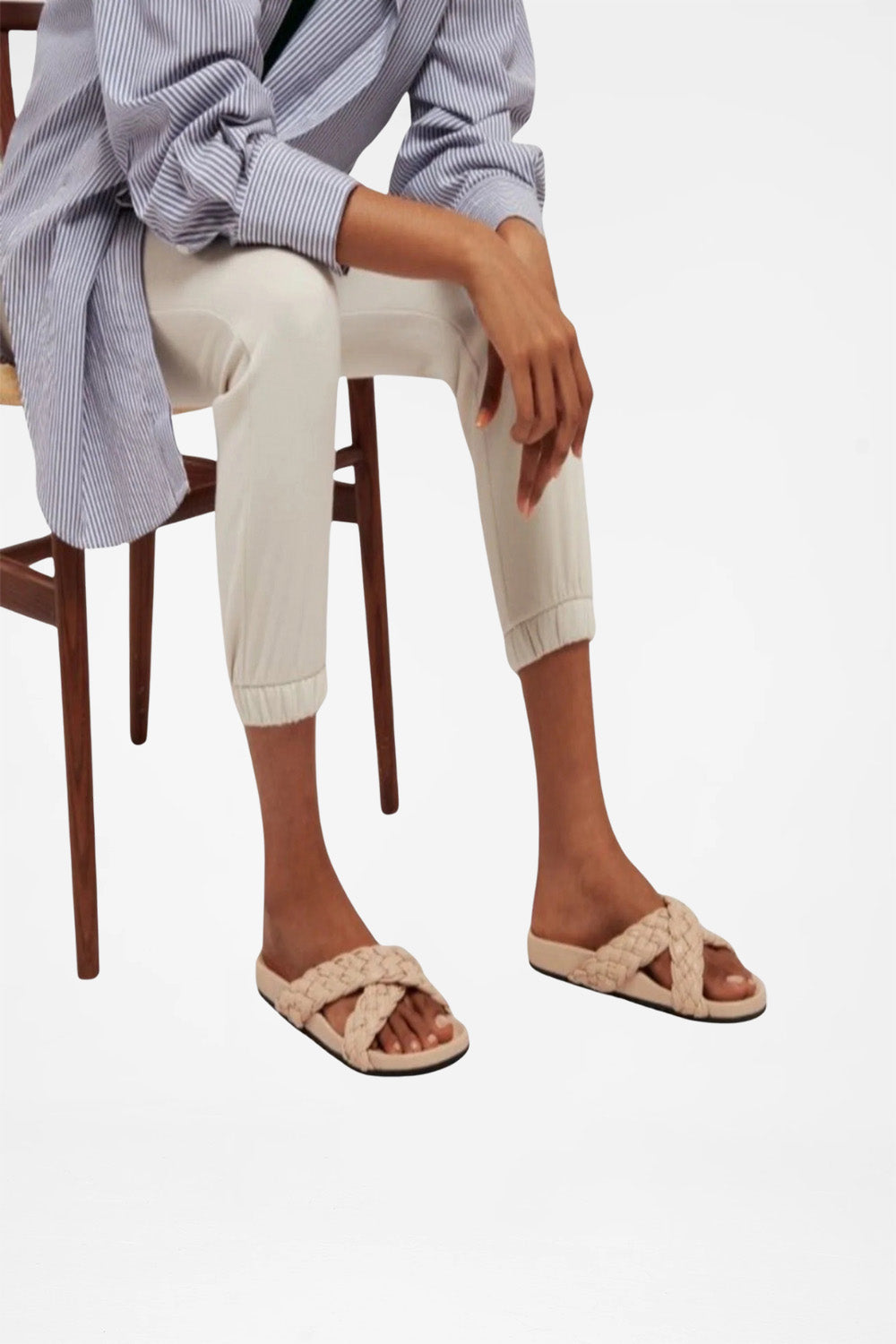 Carvil Cross Beige Handwoven Lambskin Slippers