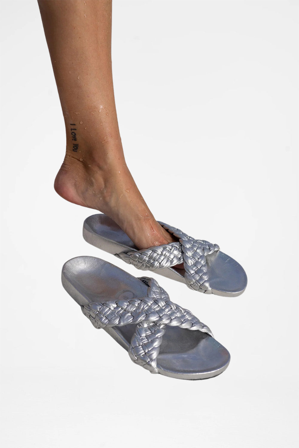 Carvil Silver metallic handwoven slipper