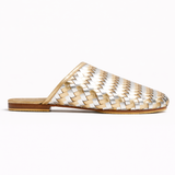 Gold Silver Woven Lambskin Slippers