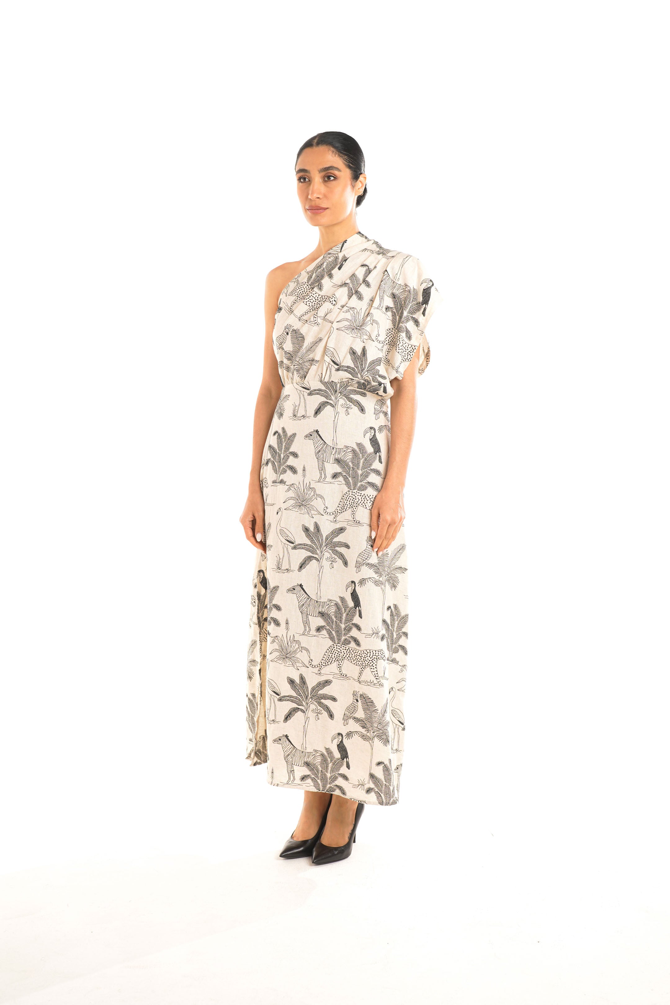 Savana One Shoulder Dress in Linen