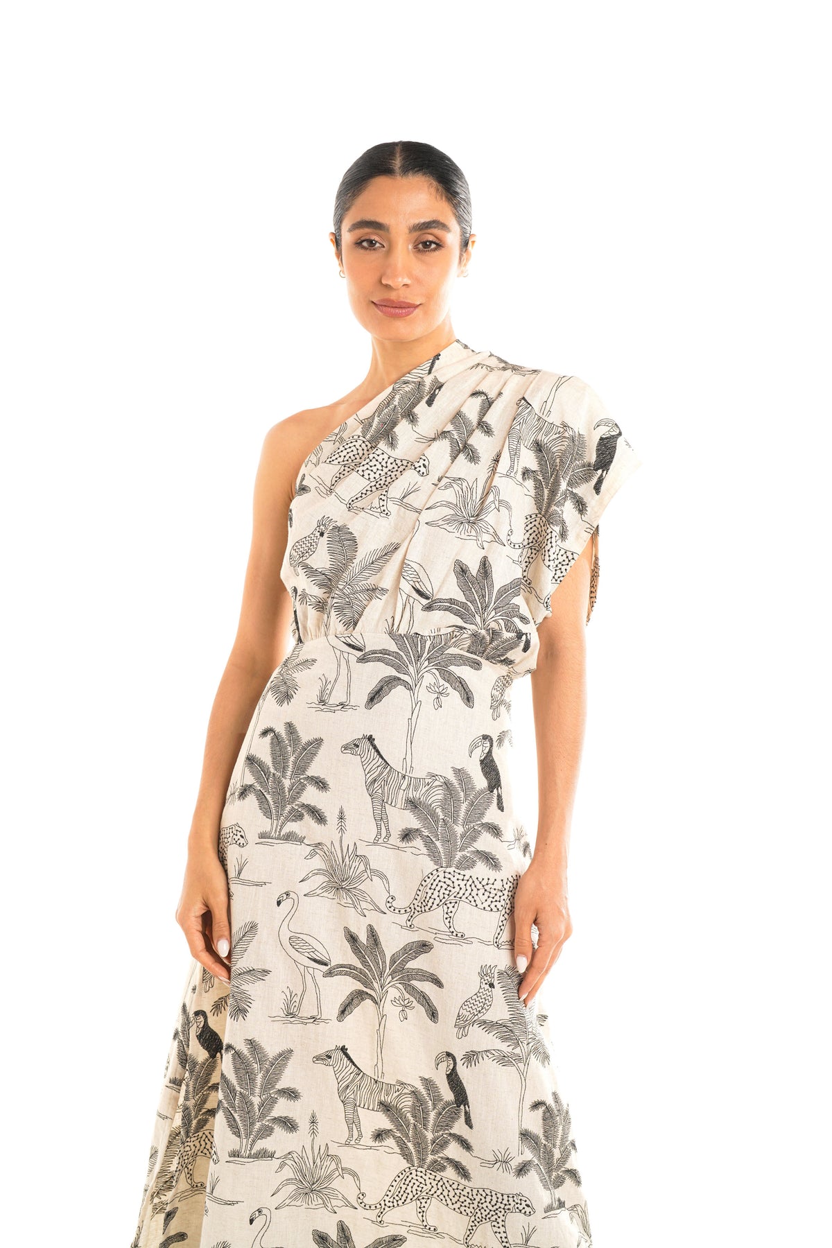 Savana One Shoulder Dress in Linen
