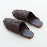 Dark Brown Handwoven Lambskin Slippers