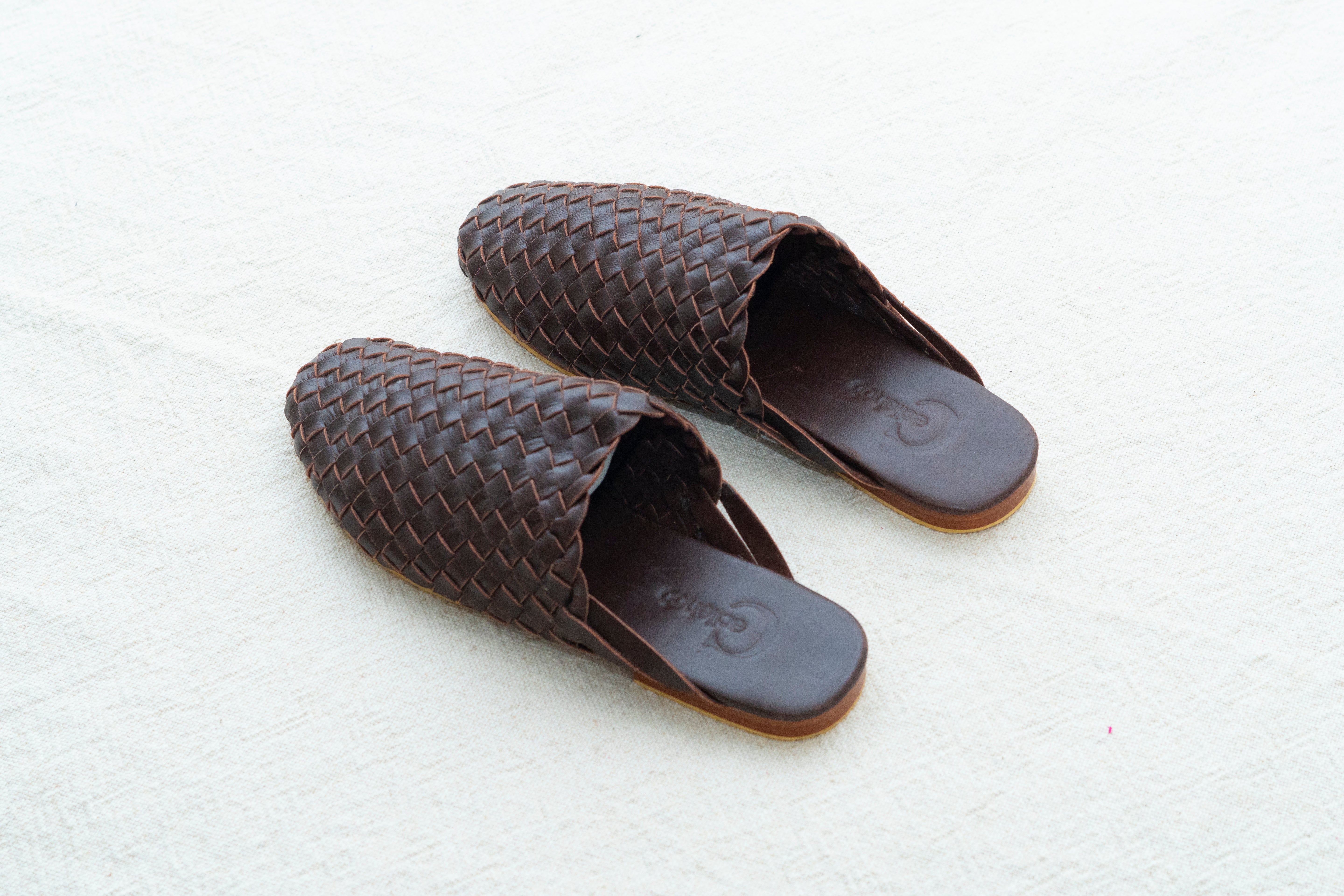 Dark Brown Hand-Woven Slipper