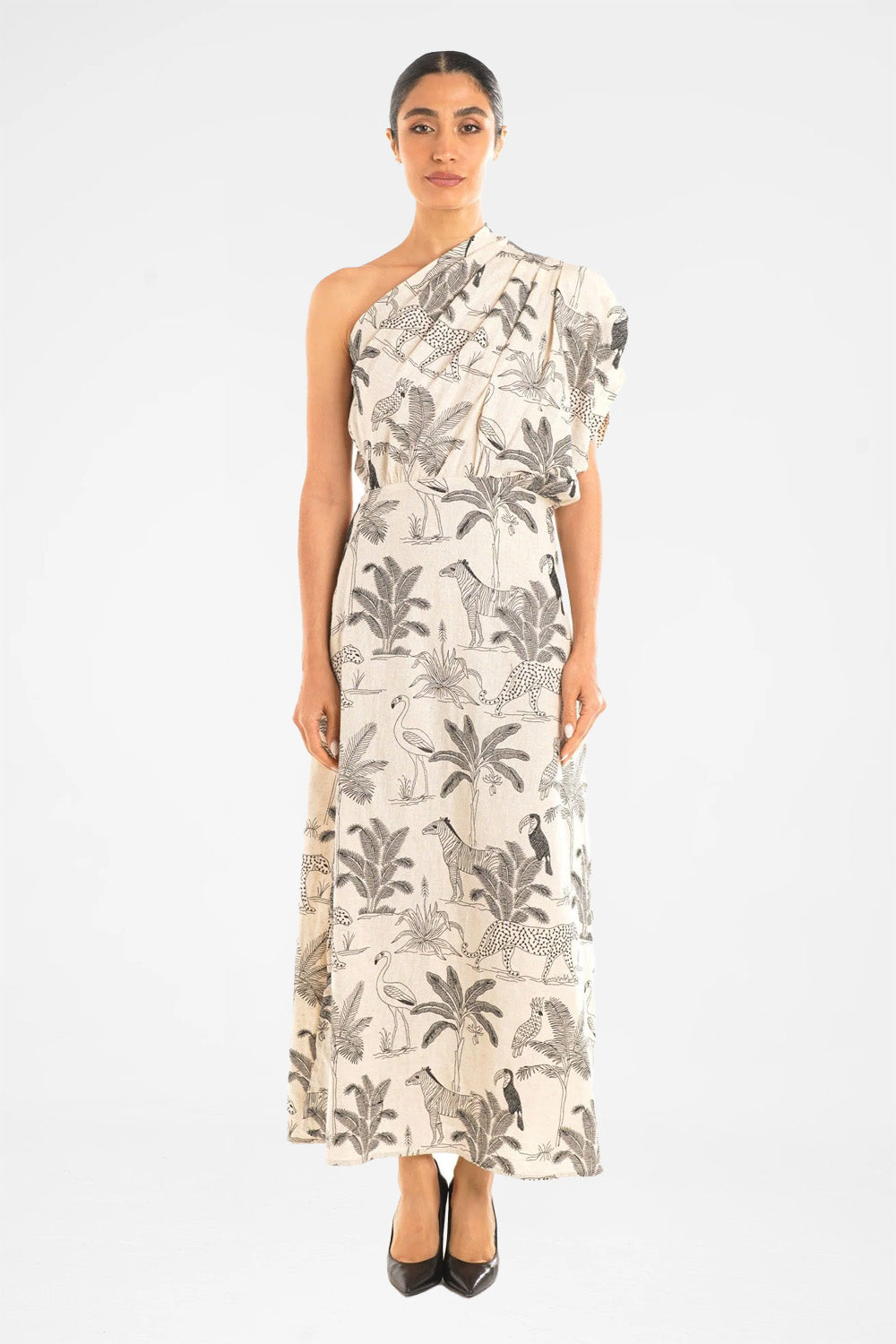 Savana One Shoulder Dress in Linen