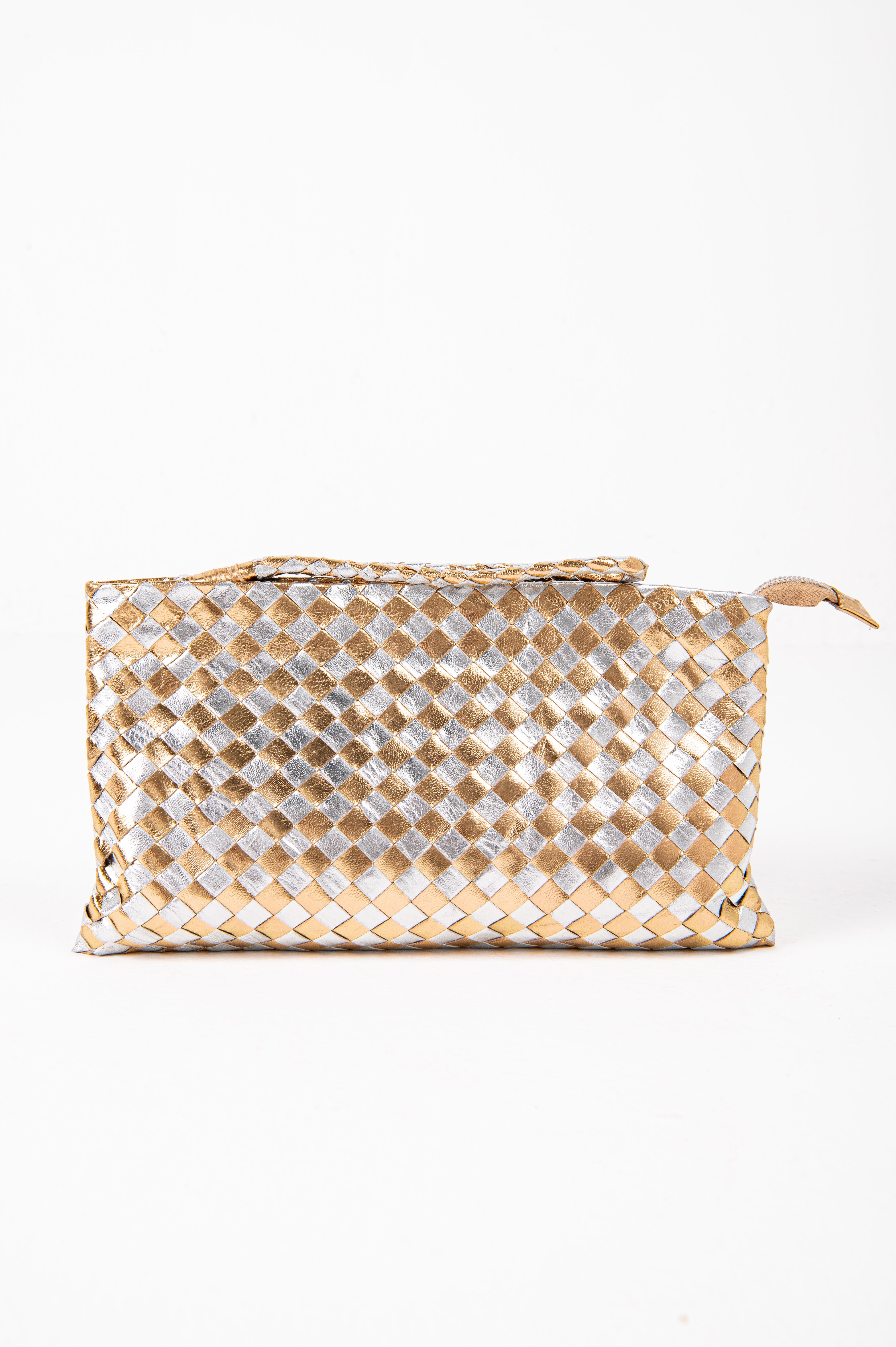 Handwoven Lambskin Pouch - Gold/ Silver