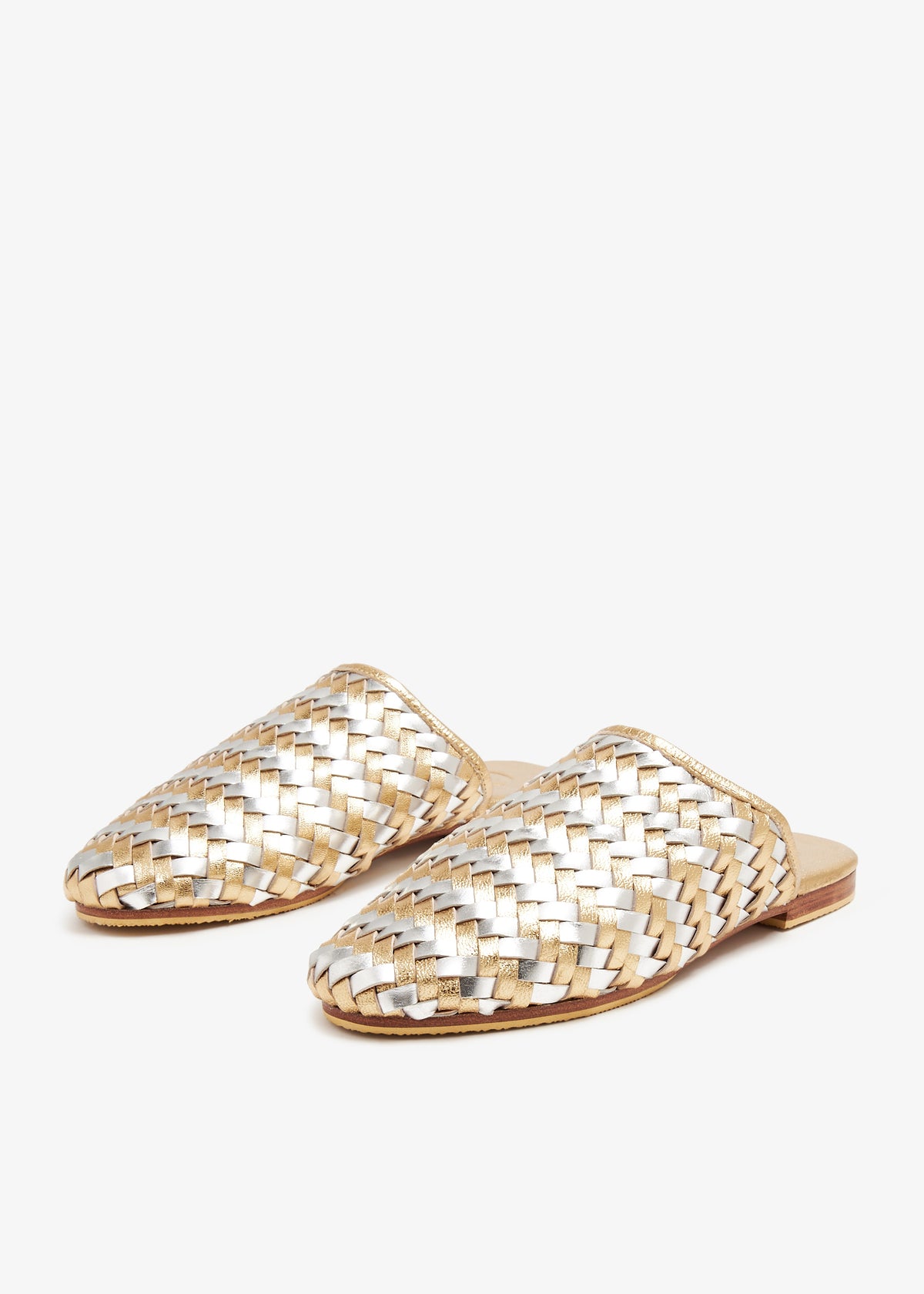 Gold Silver Woven Lambskin Slippers
