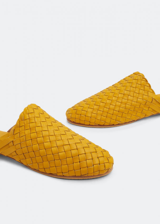Yellow Handwoven Lambskin Slippers