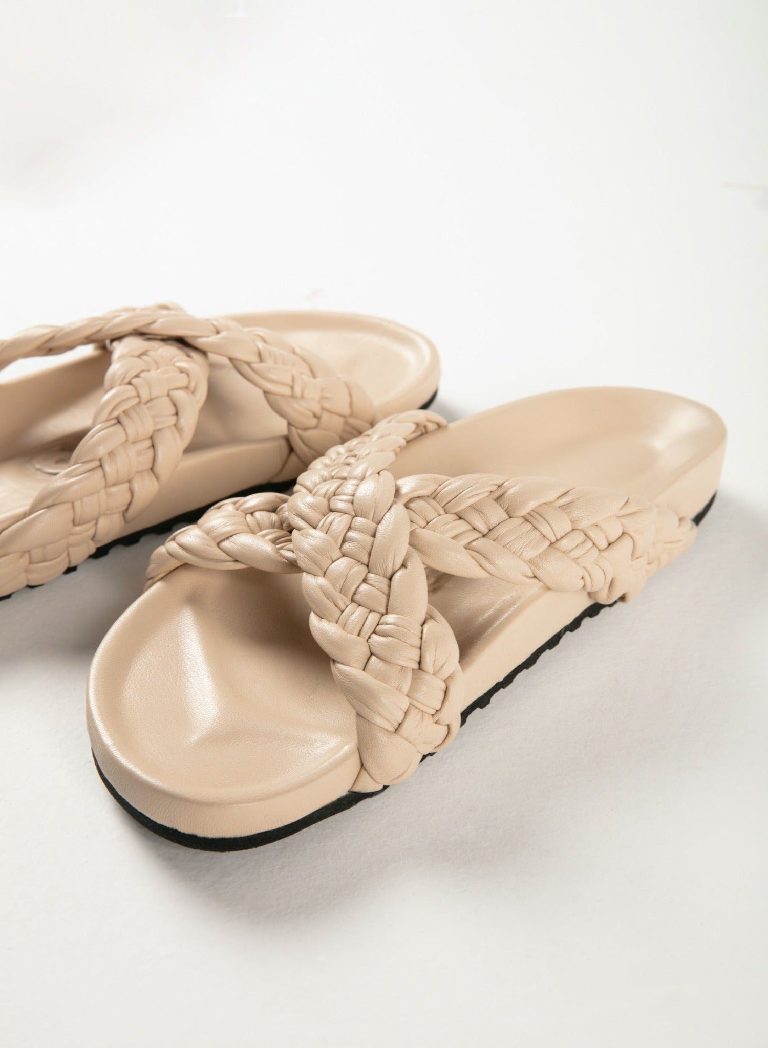 Carvil Cross Beige Handwoven Lambskin Slippers