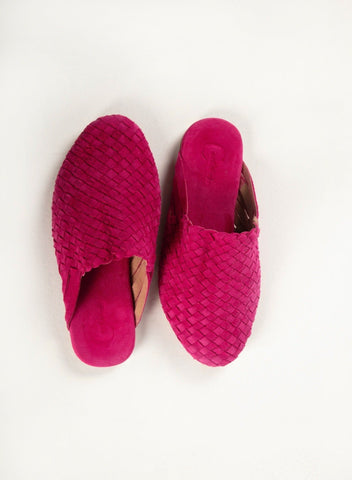 Pink Suede Handwoven Lambskin Slippers