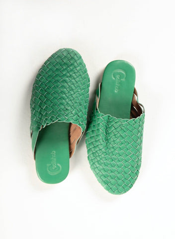 Mint/ Green Handwoven Lambskin Slippers
