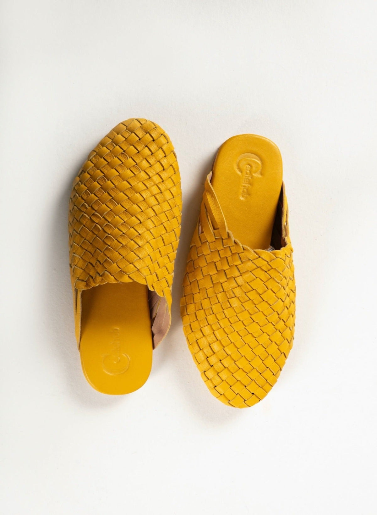 Yellow Handwoven Lambskin Slippers