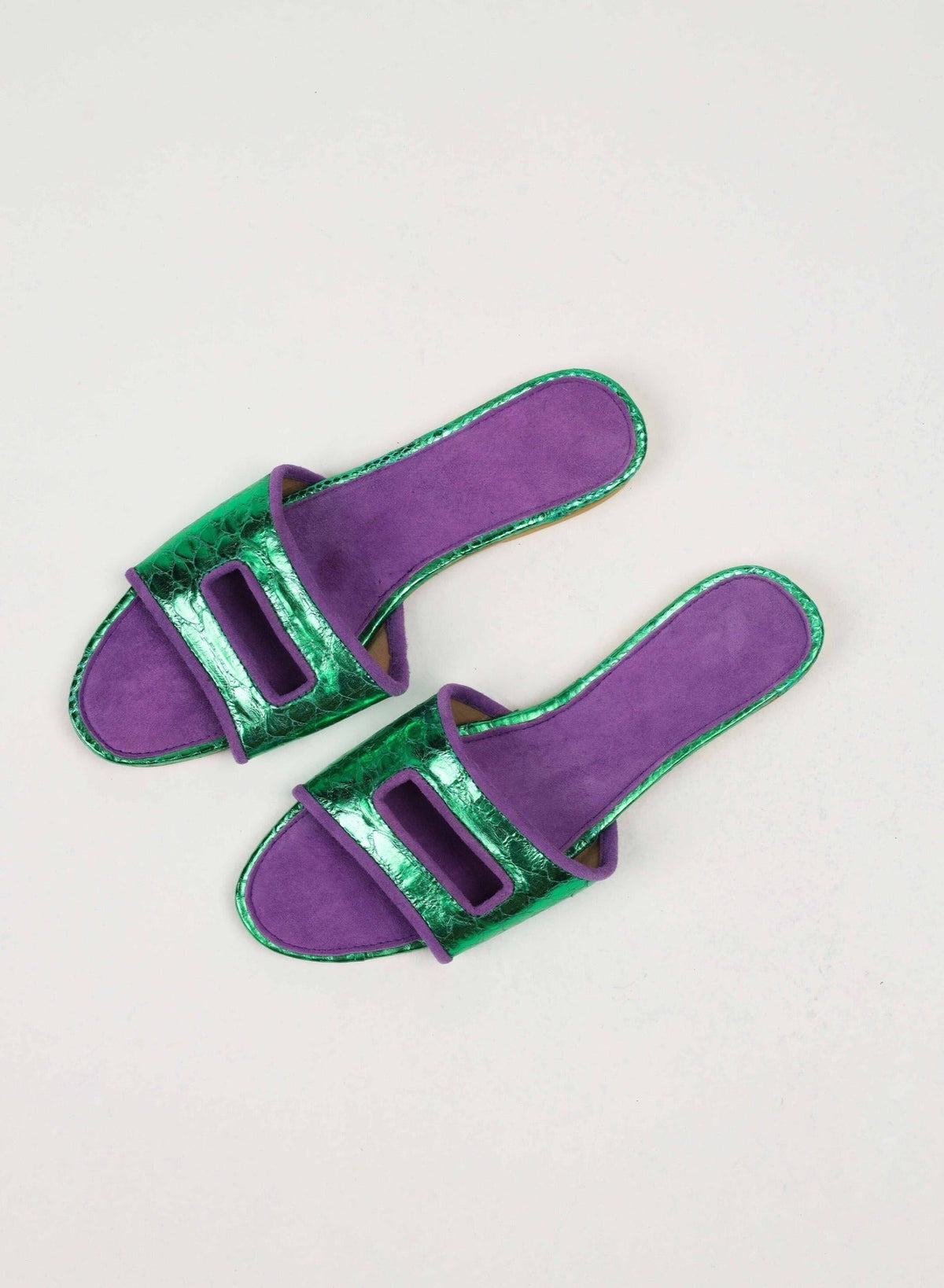 Cleo Green Metallic Slide Sandals